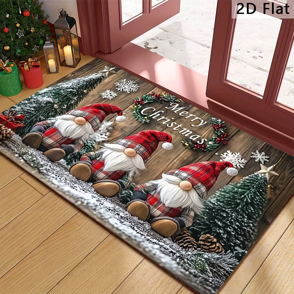Plaid Gnome Merry Christmas Rug front door backyard garden cabin terrace household decorative floor mat gift  welcome mat