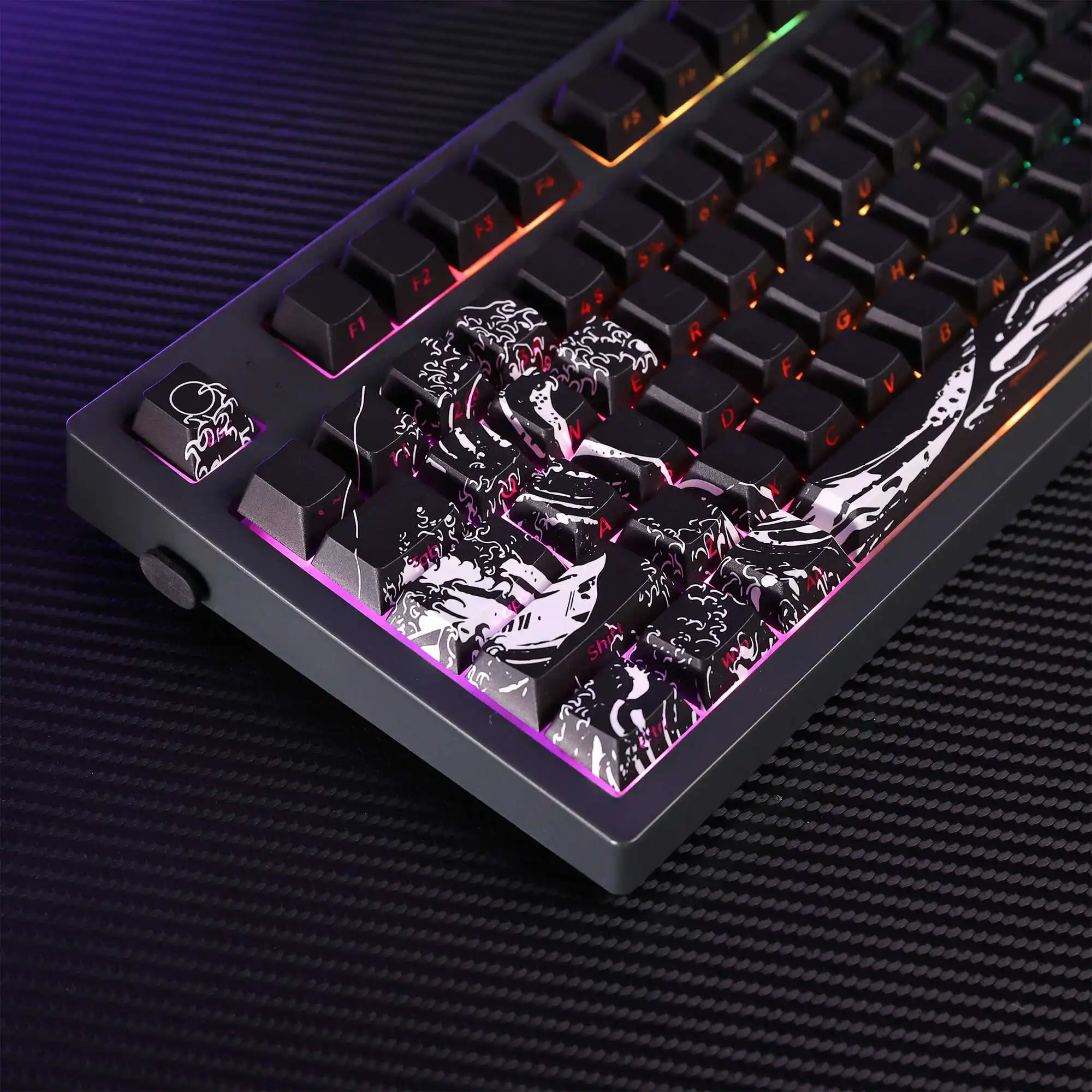 

128 Keys/Set Ukiyo-e Black White Translucent Keycaps Cherry Profile Height for MX Switch DIY Mechanical Keyboard Custom Gift