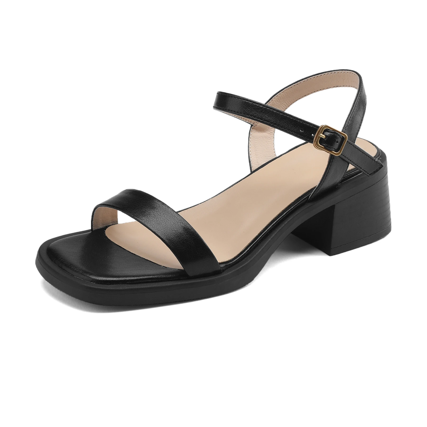 Plus Size 34-41 Cow Leather Peep Toe Summer Shoes High Heels Dating Gladiator Vacation Retro Slingback Ins Modern Women Sandals