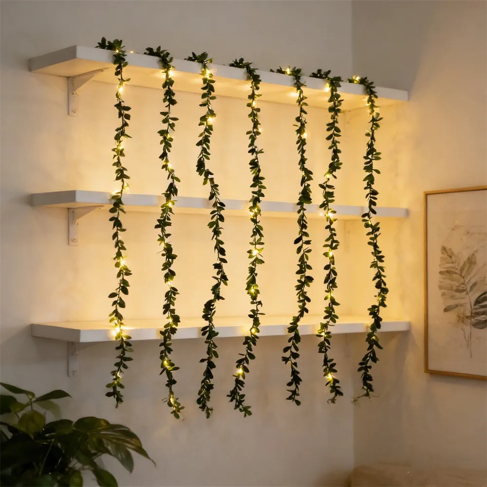 

Battery Operated Green Leaves String Lights Artificial Leaf Garland LED Fairy Lights for Hanging Wedding Christmas Decoration