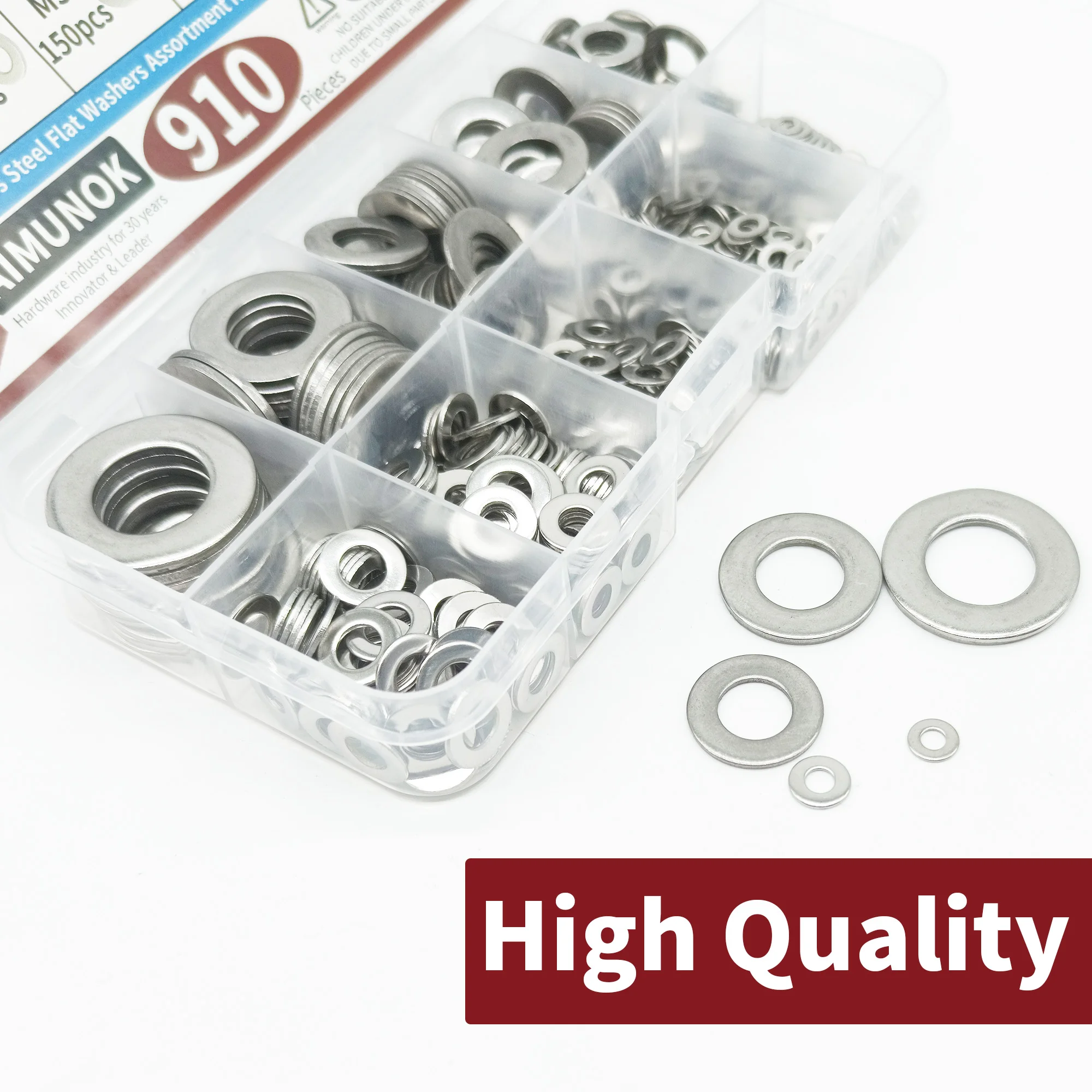 910 Pieces 9 Sizes 304 Stainless Steel Flat Washers Assortment Kit (M2 M2.5 M3 M4 M5 M6 M8 M10 M12) Suitable for Home Decoration