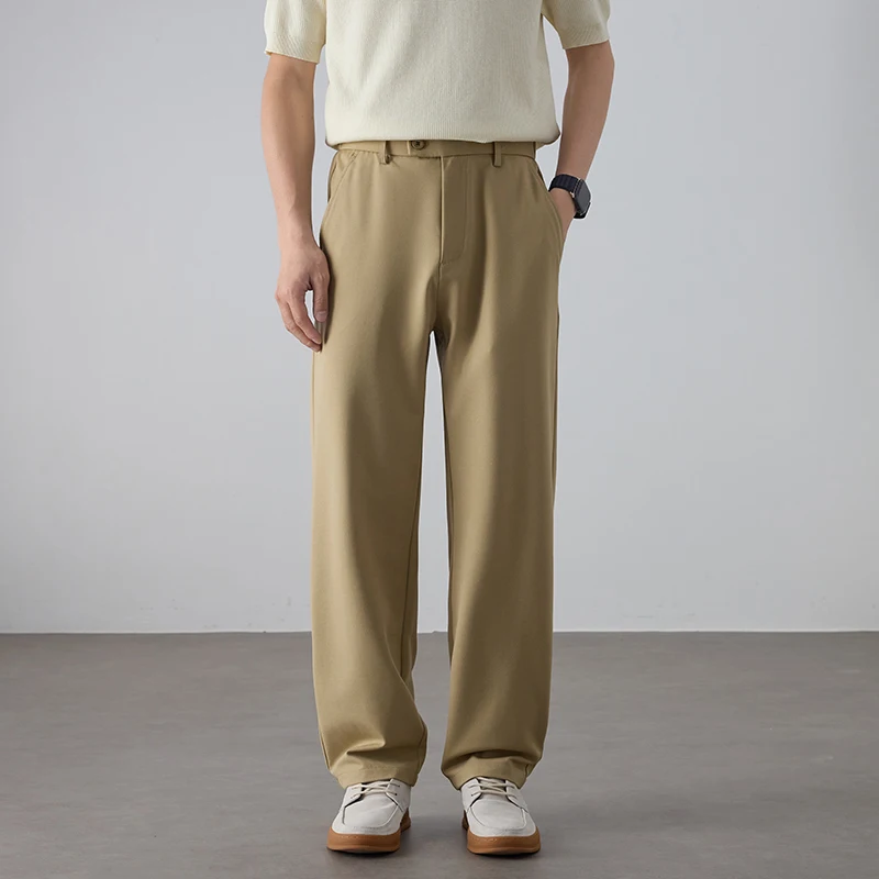 

Мужские прямые брюки для костюма, весенне-летние, легкие, модные, винтажные, свободные, повседневные, для работы, больших размеров