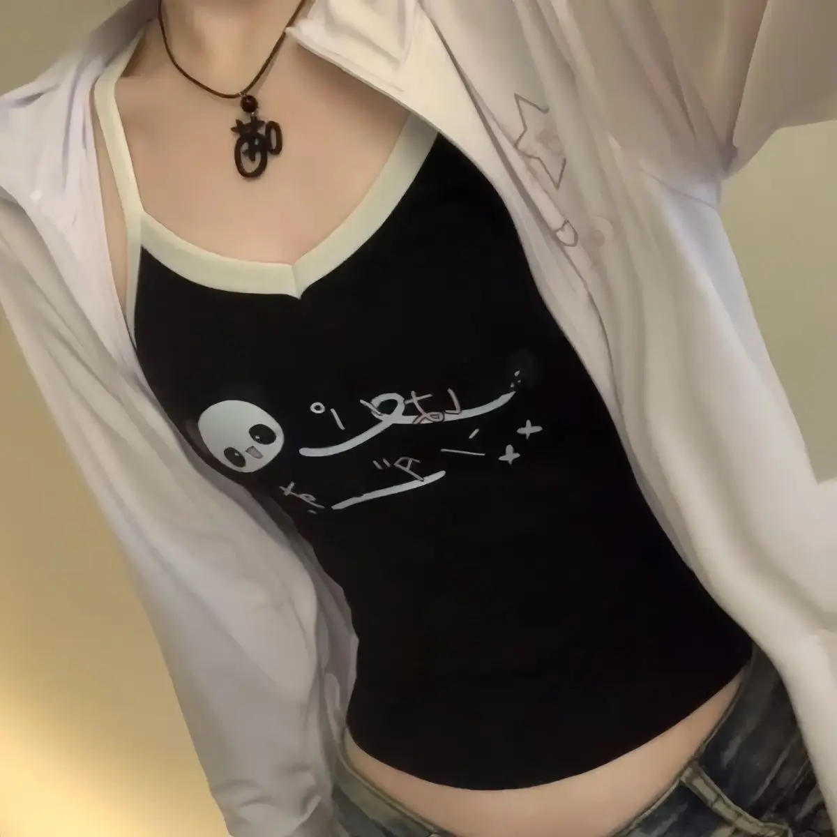 Original Japanese Cute All Match Color Blocking Panda Print Tank Top Women Spring New Sweet Girl Innerwear Outerwear Camisole