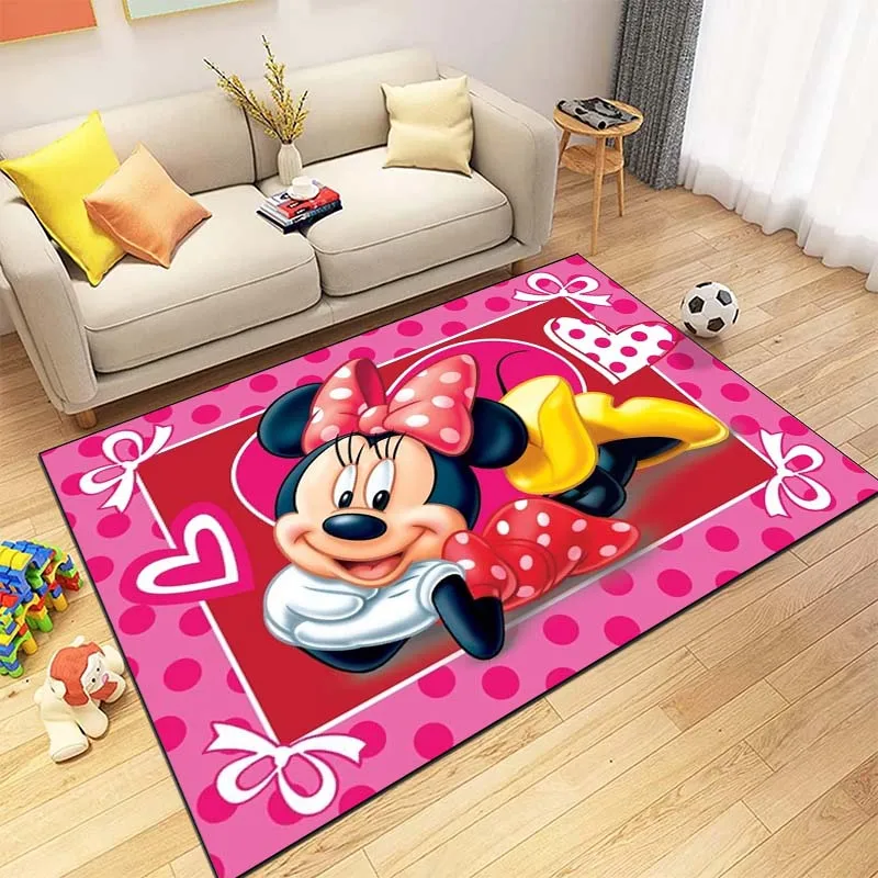 Disney Minnie Mickey Cartoon Pattern Living Room Bedroom Carpet Bedside Floor Mat 15 Size Kid\'s Room Cloakroom Play Mat Area Rug