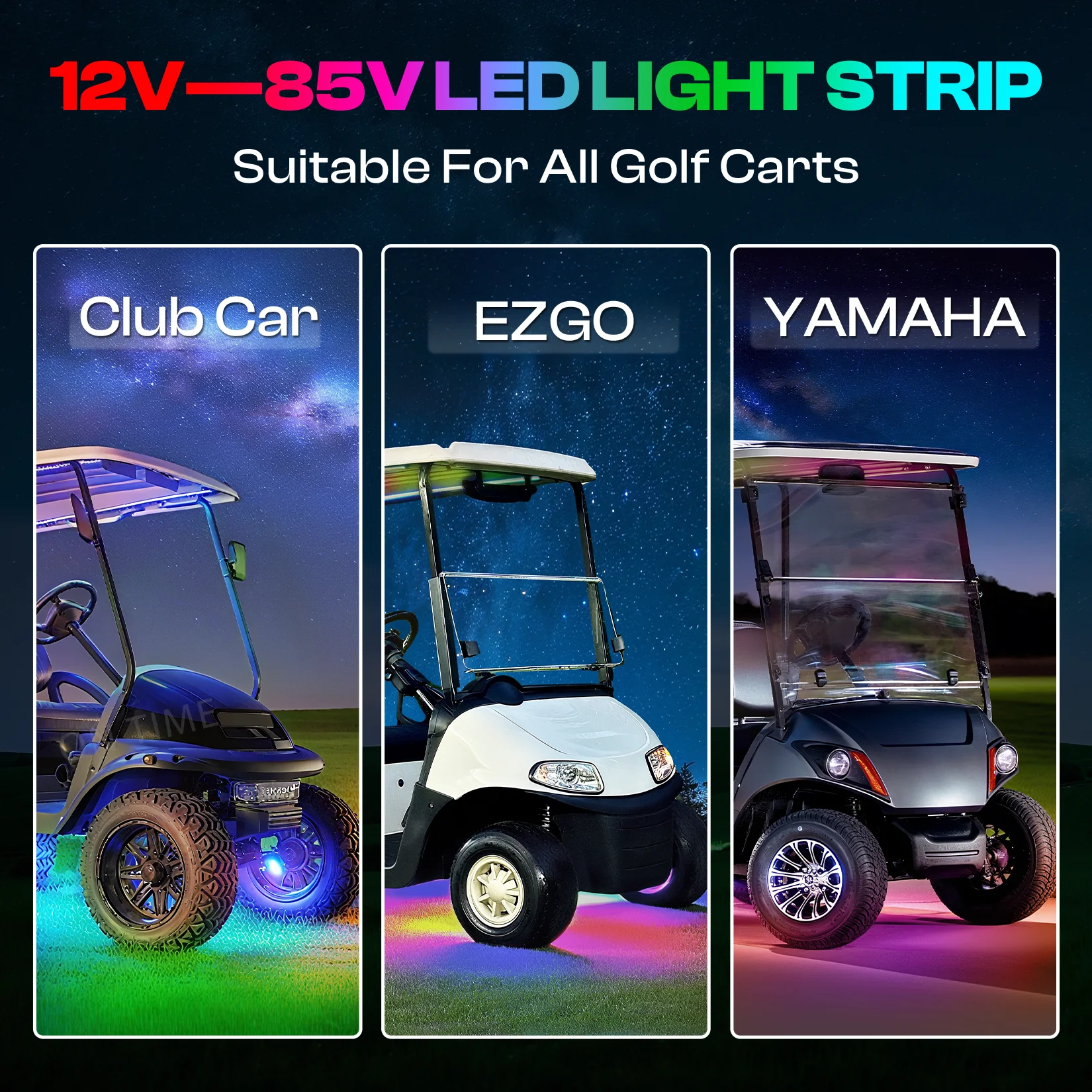Golf Cart Underglow LED Light Strip Kit with Canopy Lights 24 Modes Glow Neon Underbody Control for Club Car YAMAHA EZGO