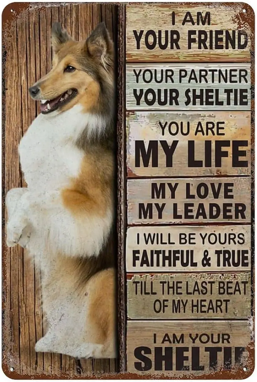 Vintage Retro Plaque Poster Metal Tin Sign Sheltie Dog Im Your Friend Youre My Life Love Leader Wall Art  Suitable For Hom