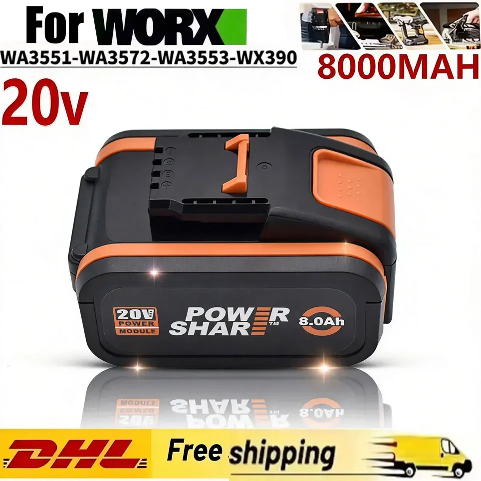 Für Worx WA3551 6000mAh/8000mAh Akku 20V Akku für kabellose Elektrowerkzeuge WA3572 WA3553 WX390 WX176 WX178 Ersatzakku