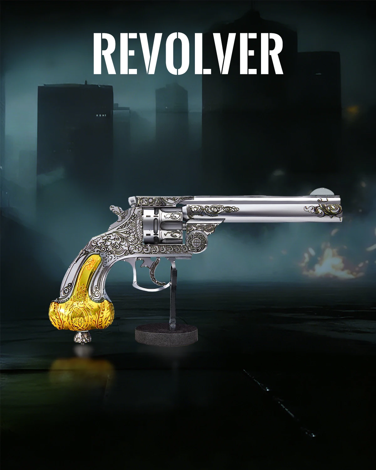 Piececool 3D Metal Model Kits Revolver 3D Metal Puzzle for Adult Jigsaw Set DIY Brain Teaser Best Gifts for Birthday
