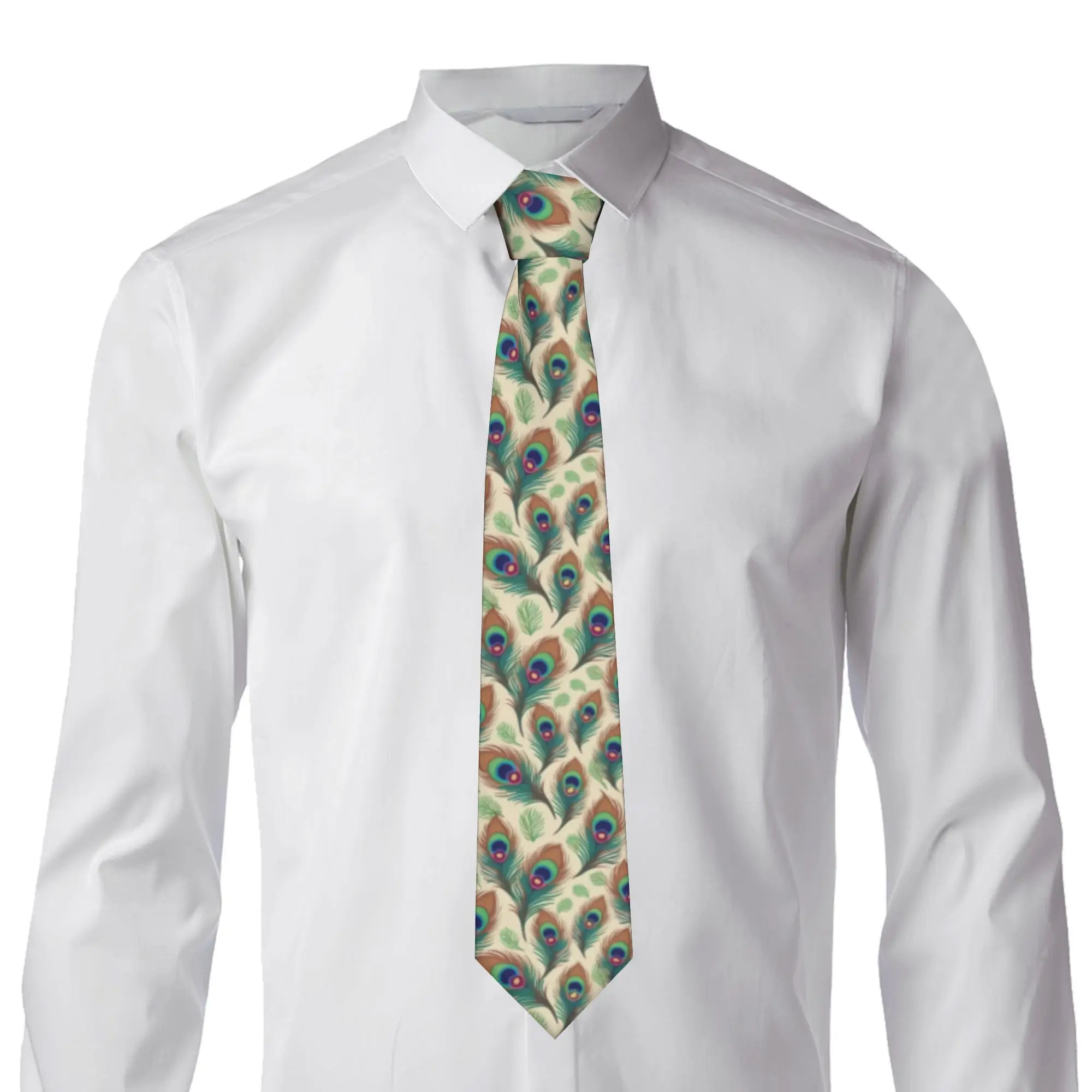 Fashion Peacock Feathers Cream Neck Tie Men Silk Animal  Neckties for Business Gravatas
