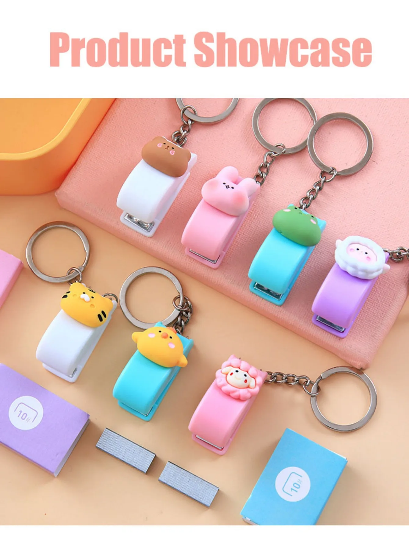 Cute Cartoon Mini Stapler Portable Keychain Staple Students Paper Binder Stationery School Office Supplies