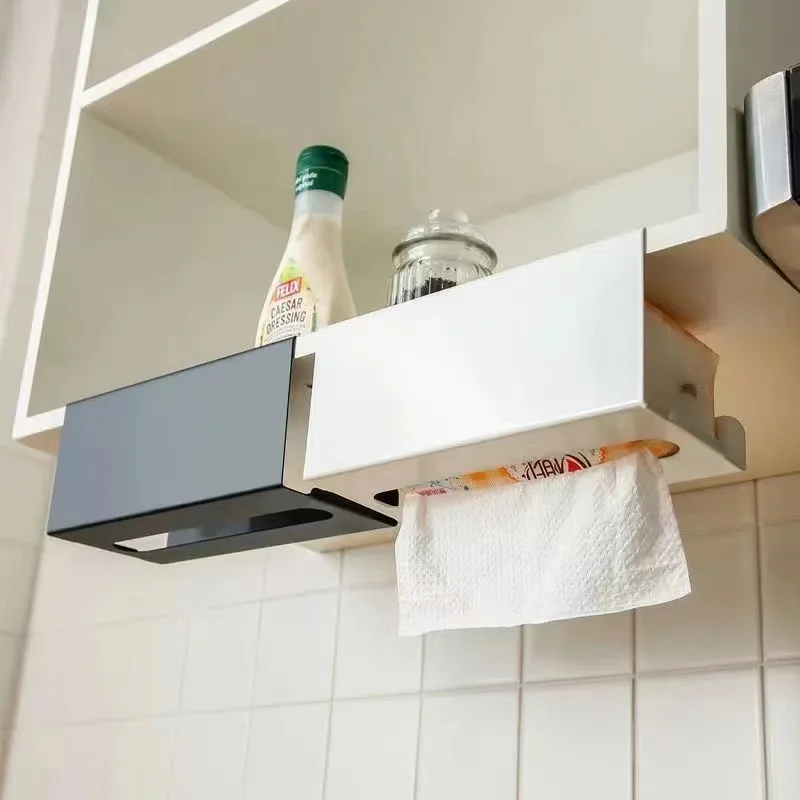 Tissue Box Under Cabinet Paper Towel Holder Multi-functional Iron Strong load-bearing Paper Towel Rack Desk Kitchen Accessories