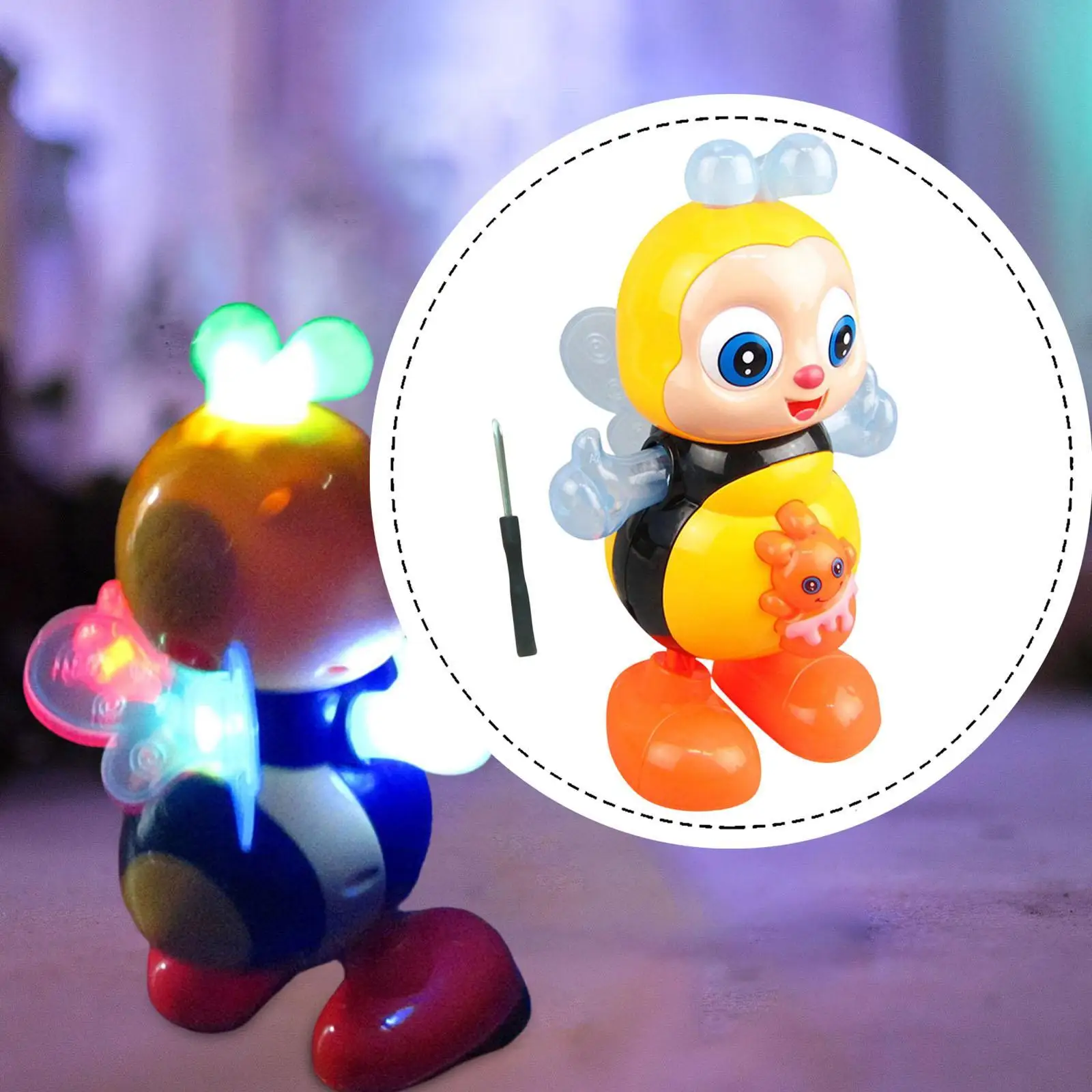 لعبة النحل الراقصة الإلكترونية على شكل حيوانات كرتونية، متعة نشاط للأطفال، مع موسيقى وأضواء لعبة النحل الموسيقية الكهربائية لوقت اللعب في المنزل #1