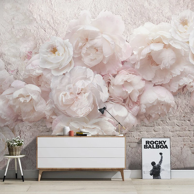 Milofi Customized American Medieval Mural Hand-painted Plant Wallpaper 3D 3D Rose Background Wallpaper Pink Flower Bedroom Bedsi