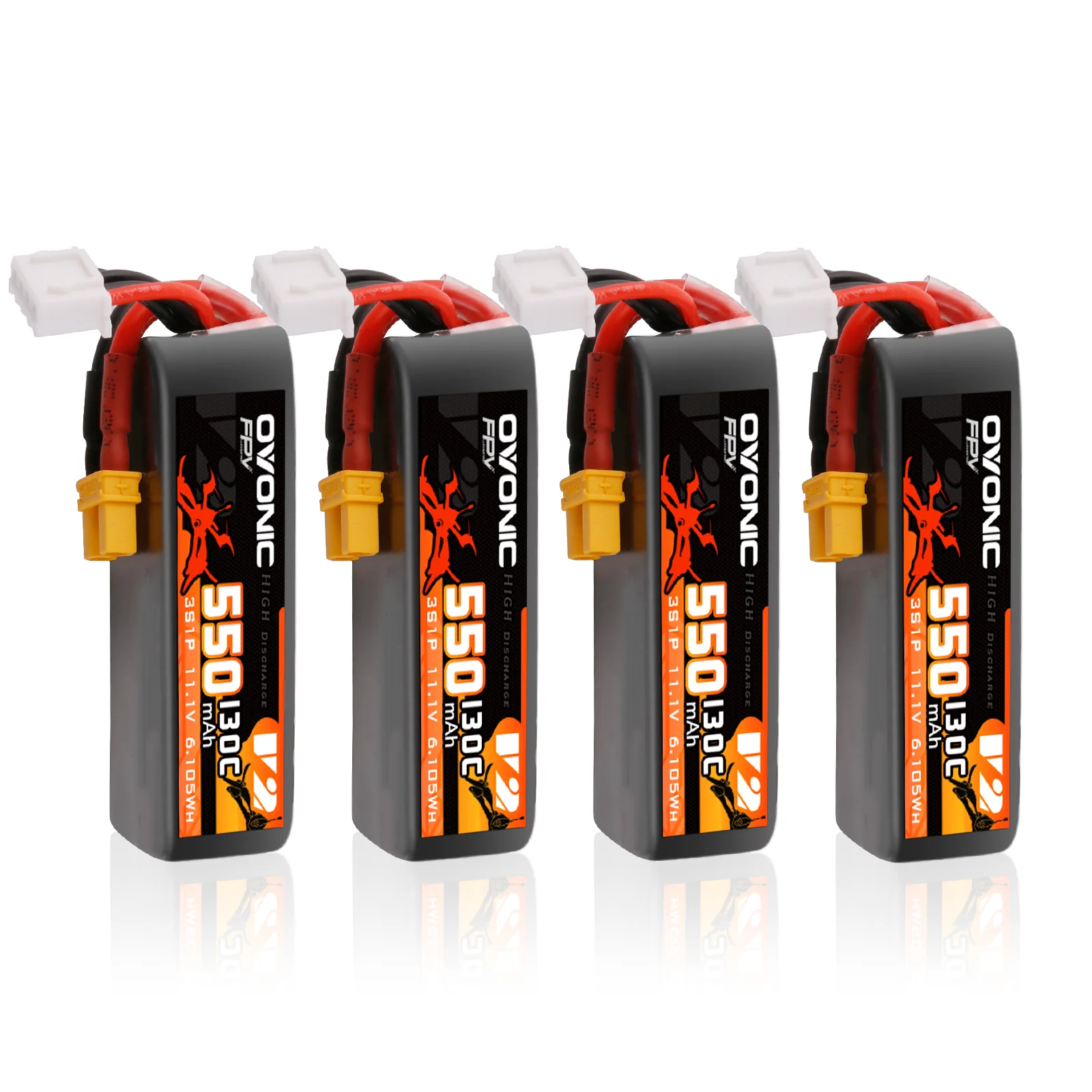 Batería LiPo Ovonic 130C 550mAh 3S 11.1V con Conector XT30 para Dron FPV sin Escobillas Torrent 110 BetaPFV Beta 85X, Paquete de 4