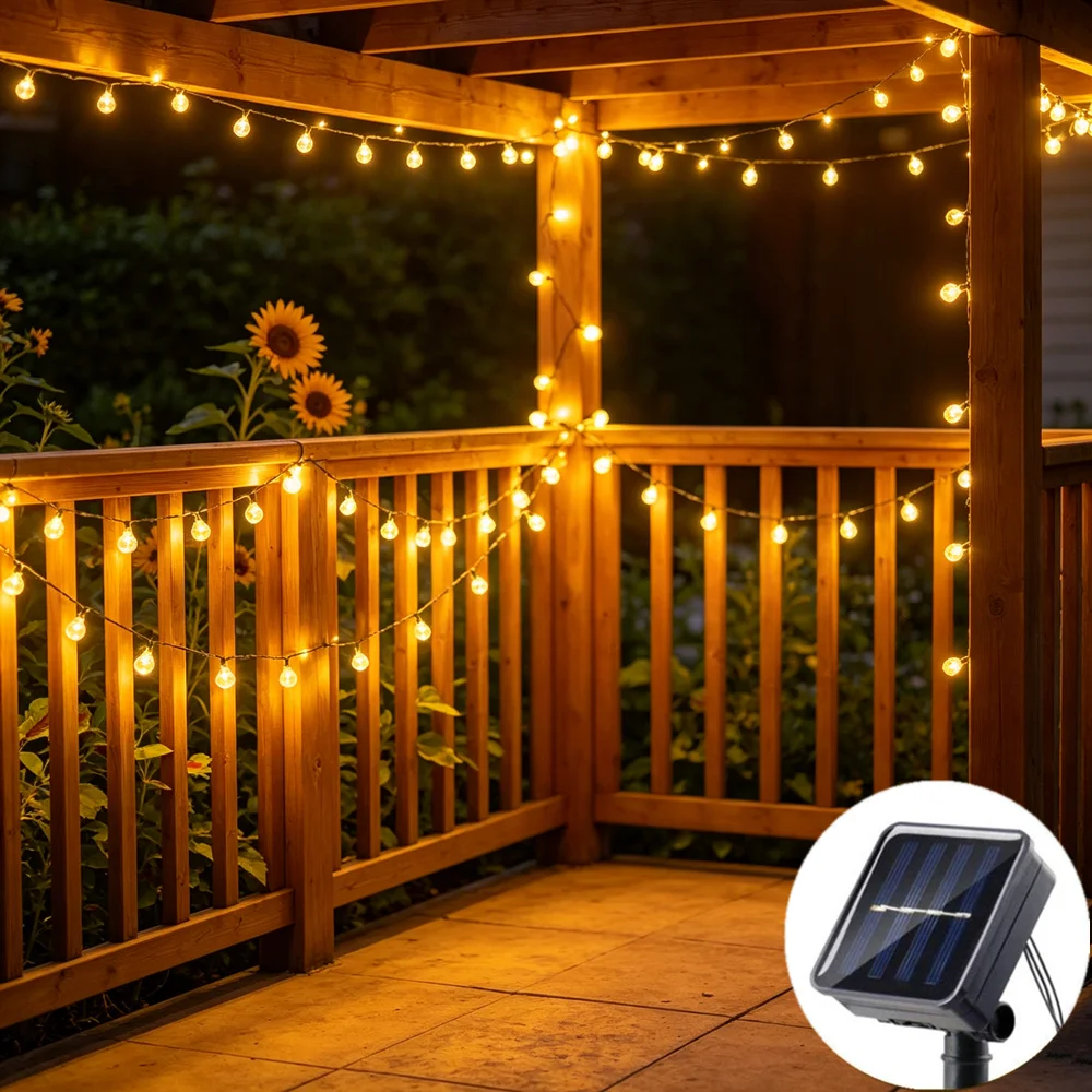 Solar Outdoor Wedding Party LED Crystal Globe Lights Festoon Fairy Light Solar Garden String Light for Christmas yard Decoration