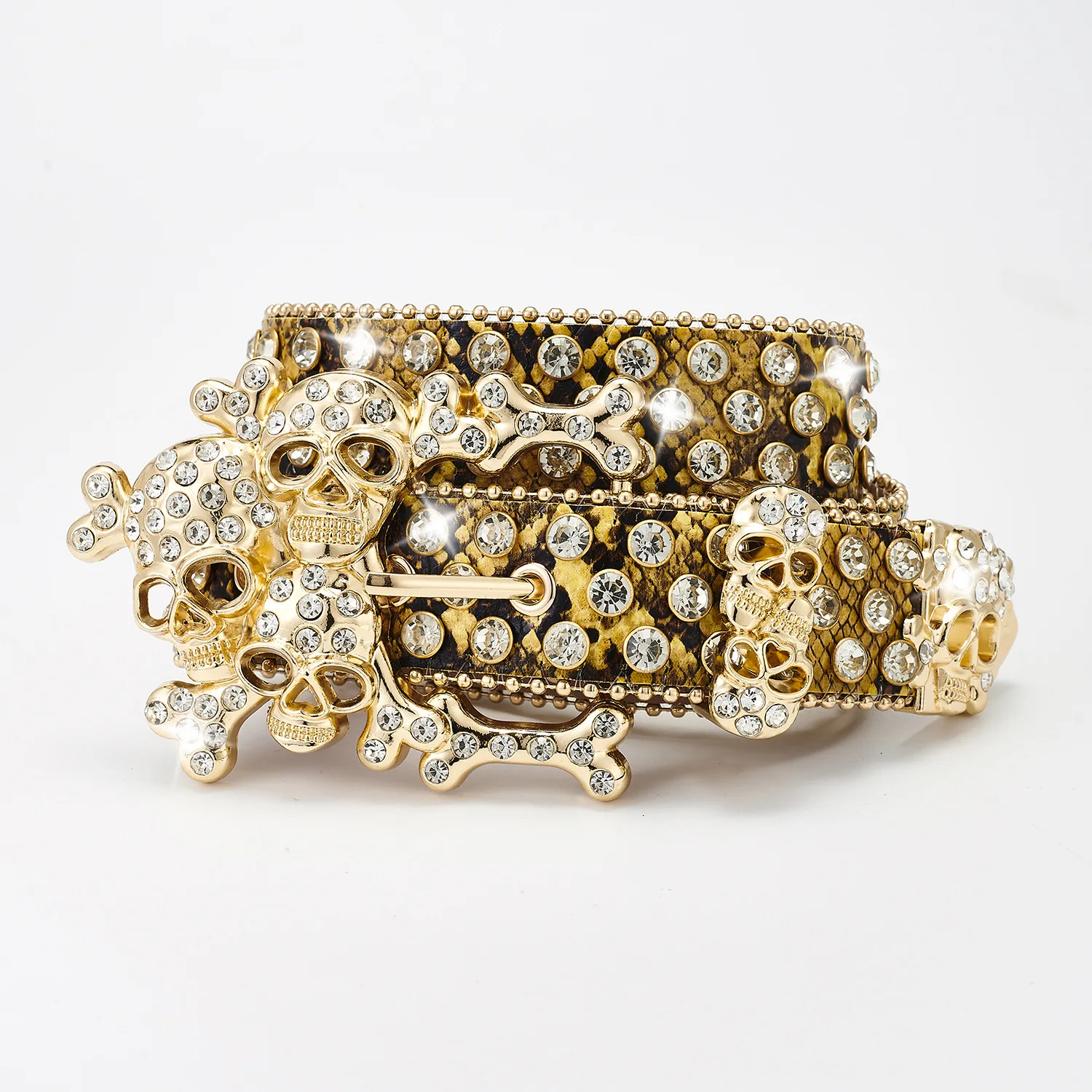 

2024 Punk Belt Skeleton Pile Rhinestone Punk Belt Men's and Women's Belt