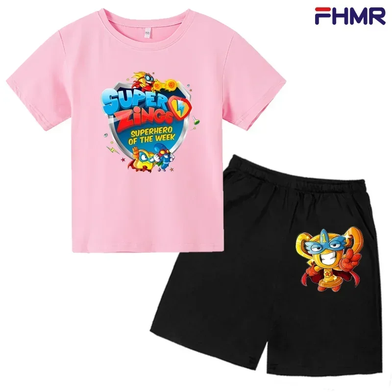 Anime Super Zings Print Summer fashion Clothing Children's Short Sleeve Set Boys Girl Round Neck Leisure T-shirt +shorts suits