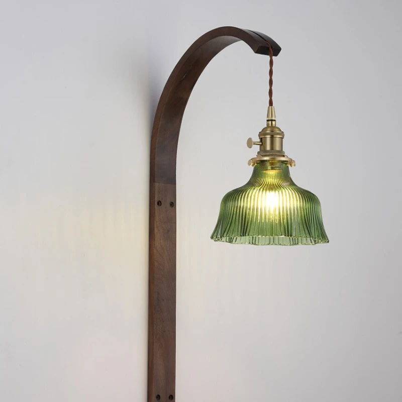 

Japanese Wabi Sabi style socket retro artistic walnut color homestay staircase living room bedroom bedside wall lamp