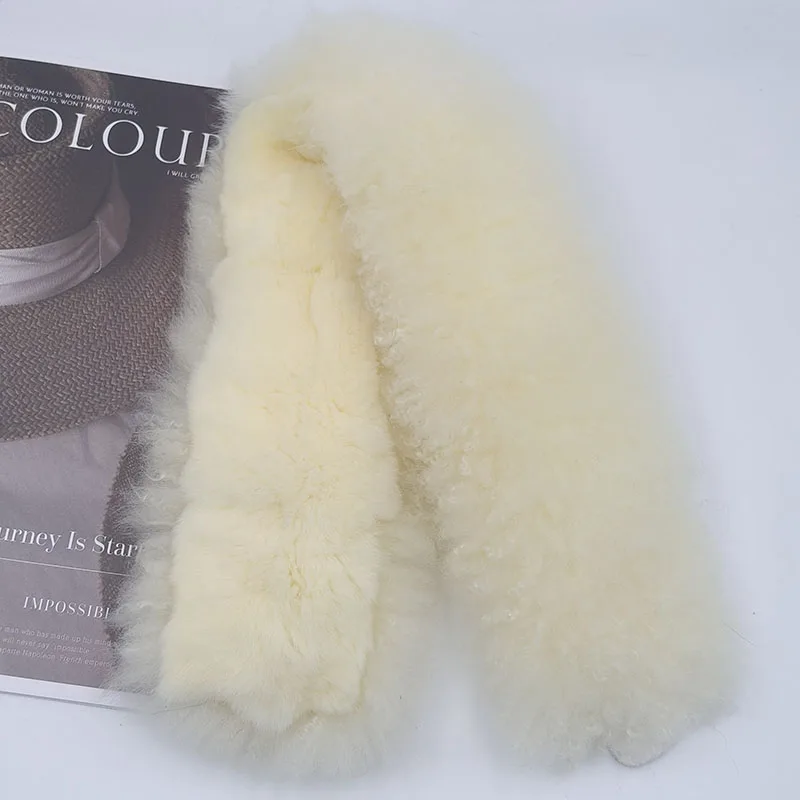 2026 Winter Thick Real Sheep Lamb Fur Scarf With Rex Rabbit Fur Lining Warm Fashion Genuine Fur Scarves Female Neck Warmer