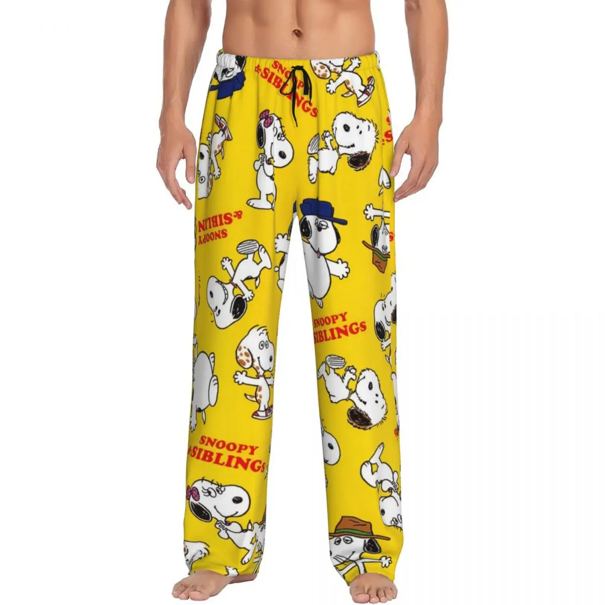 

Men's Manga Snoopy Woodstock Cartoon Dog Pajama Pants Custom Printed Sleep Sleepwear Bottoms with Pockets