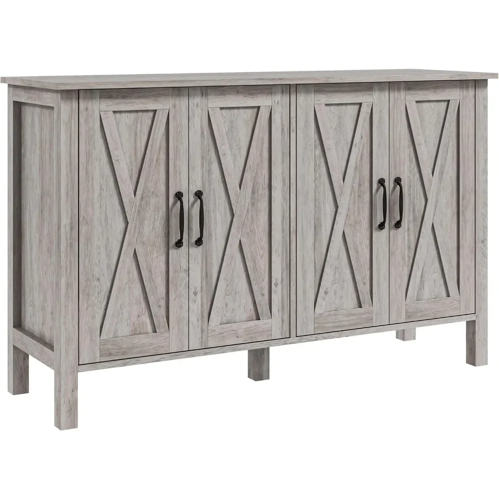

Buffet Cabinet, 47" Sideboard with 4 Barn Doors and 2 Adjustable Shelves, Farmhouse Coffee Bar Cabinet, Gray Wood Grain