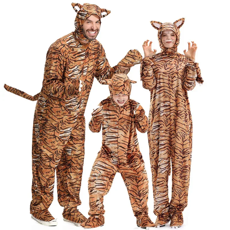 

Adult Halloween Animal Onesies Kids Purim Day Tiger Cosplay Costume Stage Performance Wear Outfits