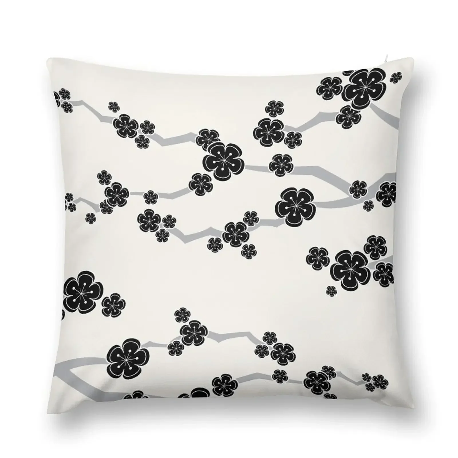 

Black Oriental Cherry Blossoms Zen Japanese Sakura Flowers  fatfatin Throw Pillow christmas supplies Sitting Cushion pillow