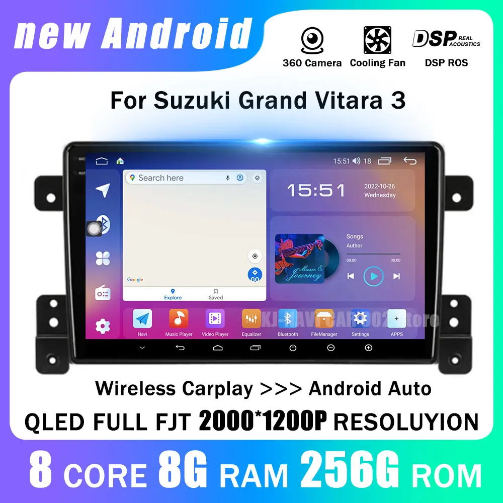 For Suzuki Grand Vitara 3 2005 - 2015 Android Car Radio multimedia Player GPS Navigation Carplay android Auto 2 Din Video BT