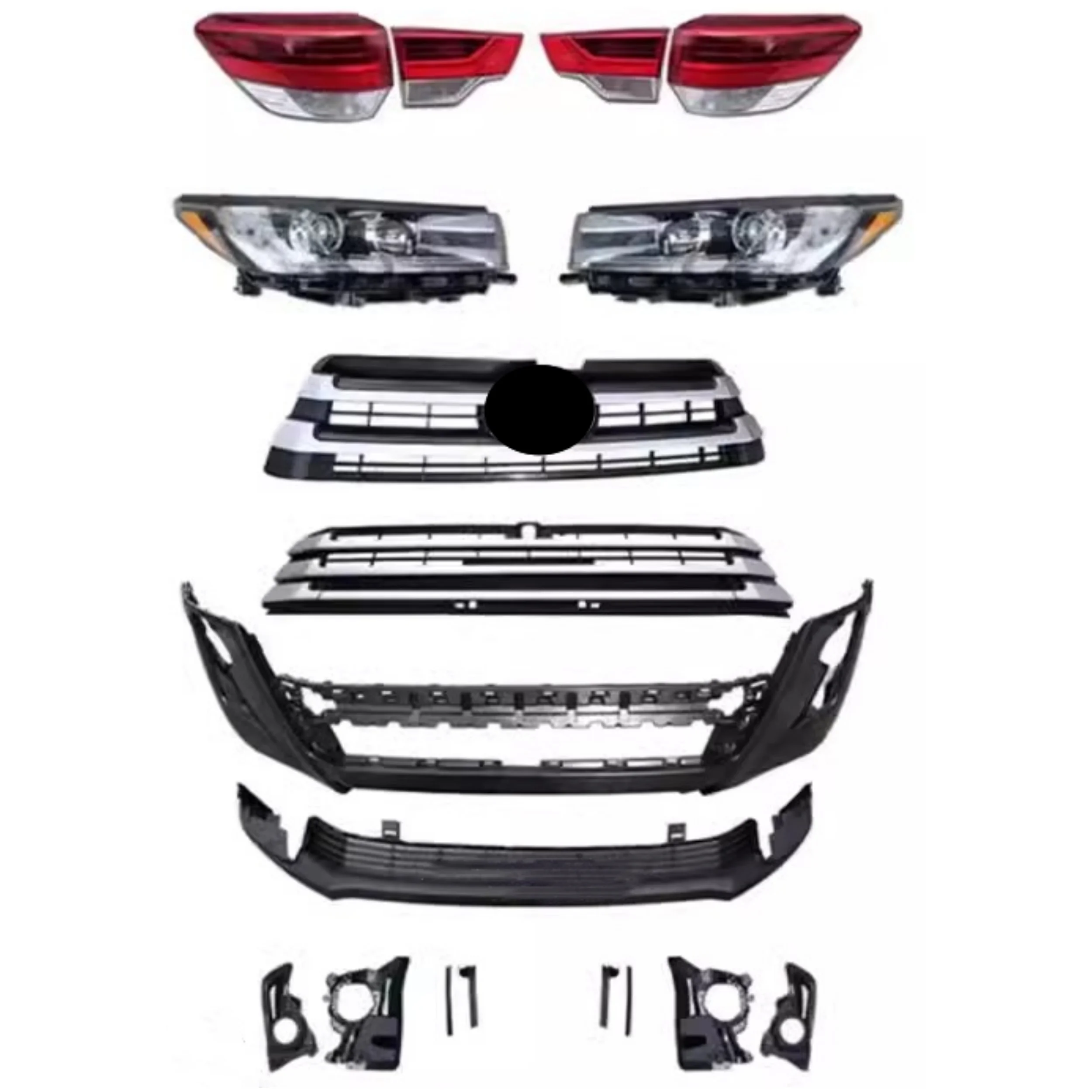 Body kit for Toyota Highlander 15-17 upgrade to 2018 style Front bumper assembly Headlights Taillights Surround Car Accessories