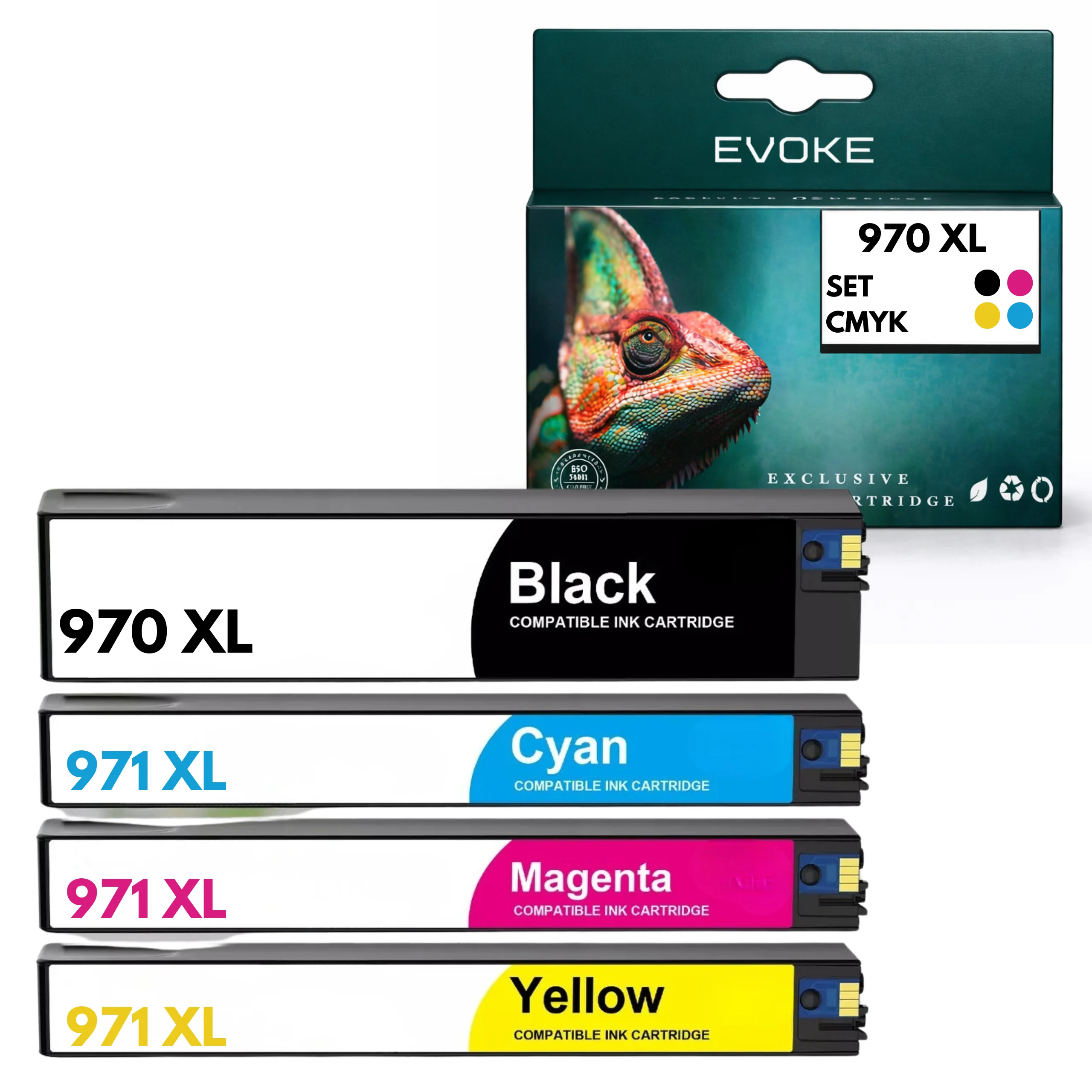 Evoke Compatibele Inkt voor Hp 970XL 971XL 972XL 973XL 970-974XL 4X Cmyk: Zwart, Cyaan, Magenta, Geel 580 ml Officejet Pro X451Dw X476 X476Dn X476Dw X551Dw X576Dw