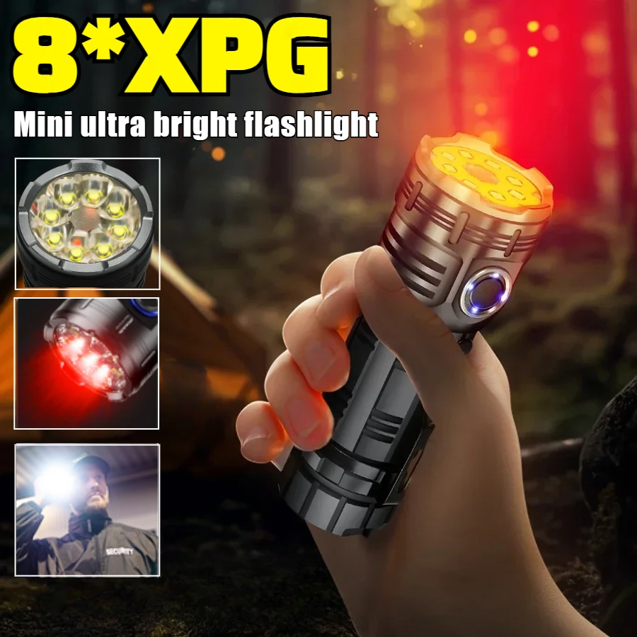 8*XPG LED 3000LM Flashlight Bright Floodlight with Tail Magnetic Red Light Rechargeable Torch Work Campping Outdoor Pocket Light