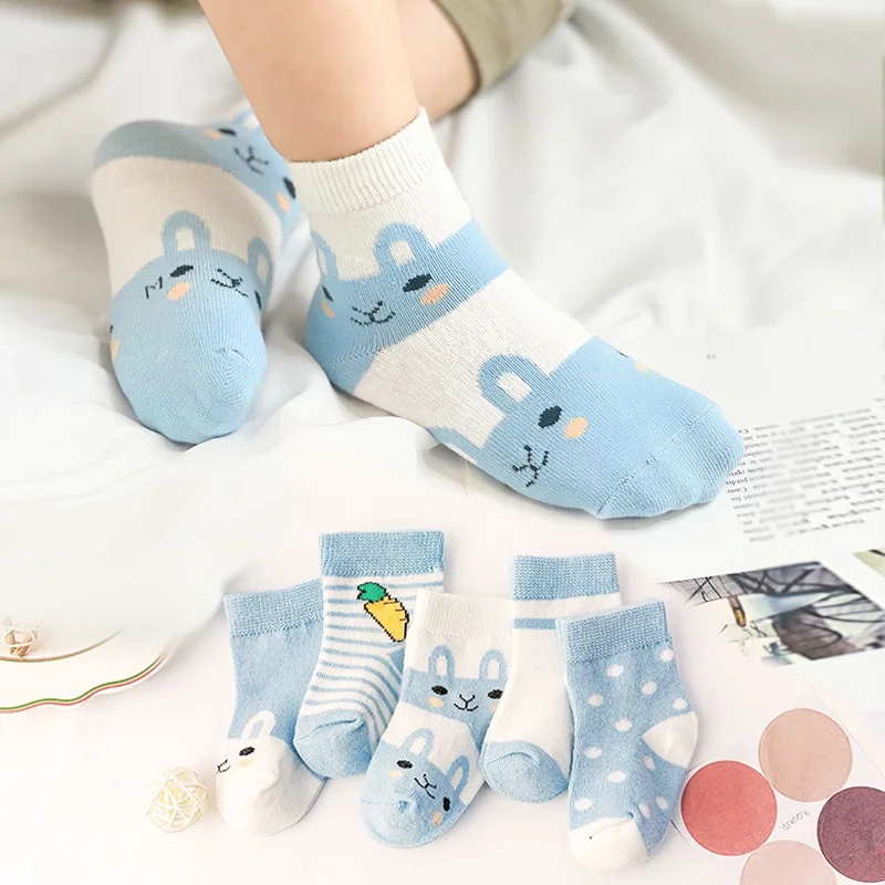 5 Pairs Baby Socks Newborn Baby Boy Socks 0-1-3-7Y Kids Pure Cotton Animal Design Fadeless Soft Children\'s Socks for Girls