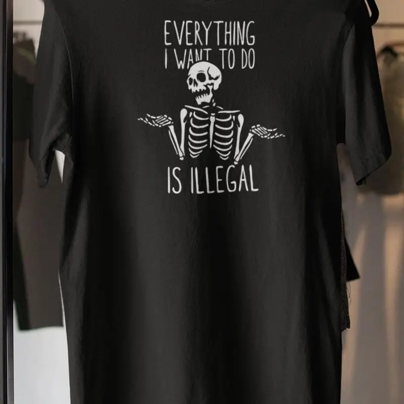 Todo lo que quiero hacer es illegal esqueleto Halloween hombres Äôs camiseta negra talla Xl
