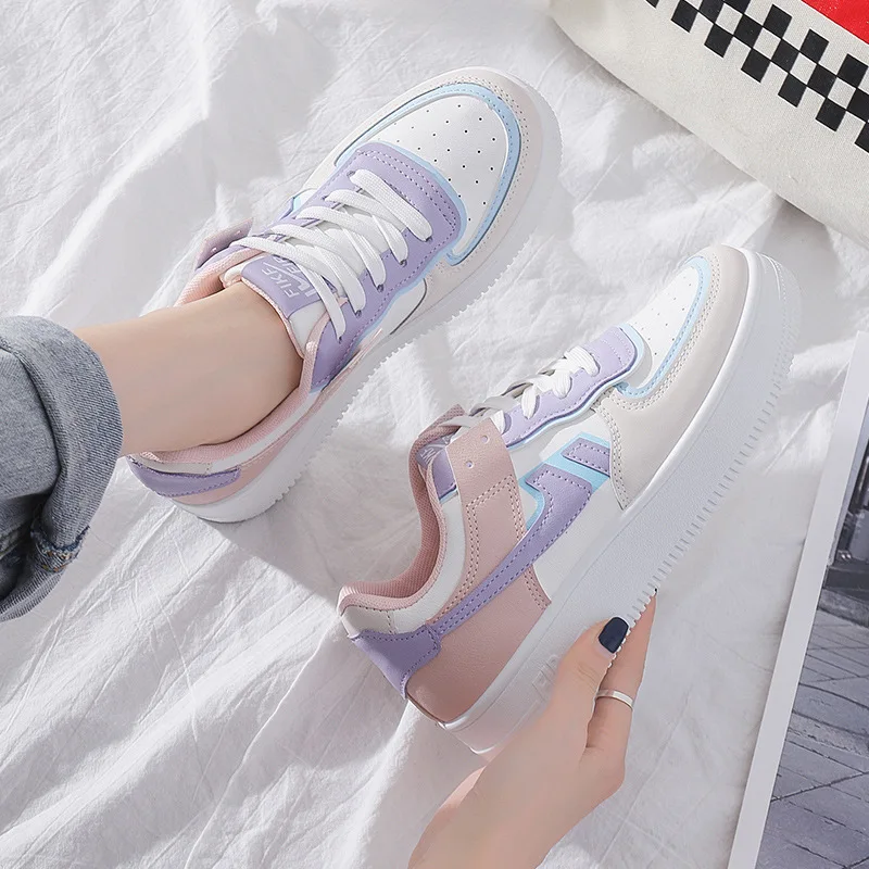 Of White Women Sneakers White Pink Tennis Lovely Casual Shoes Female Student Blue Low Top Platform Flats Ladies Vulcanize Shoes