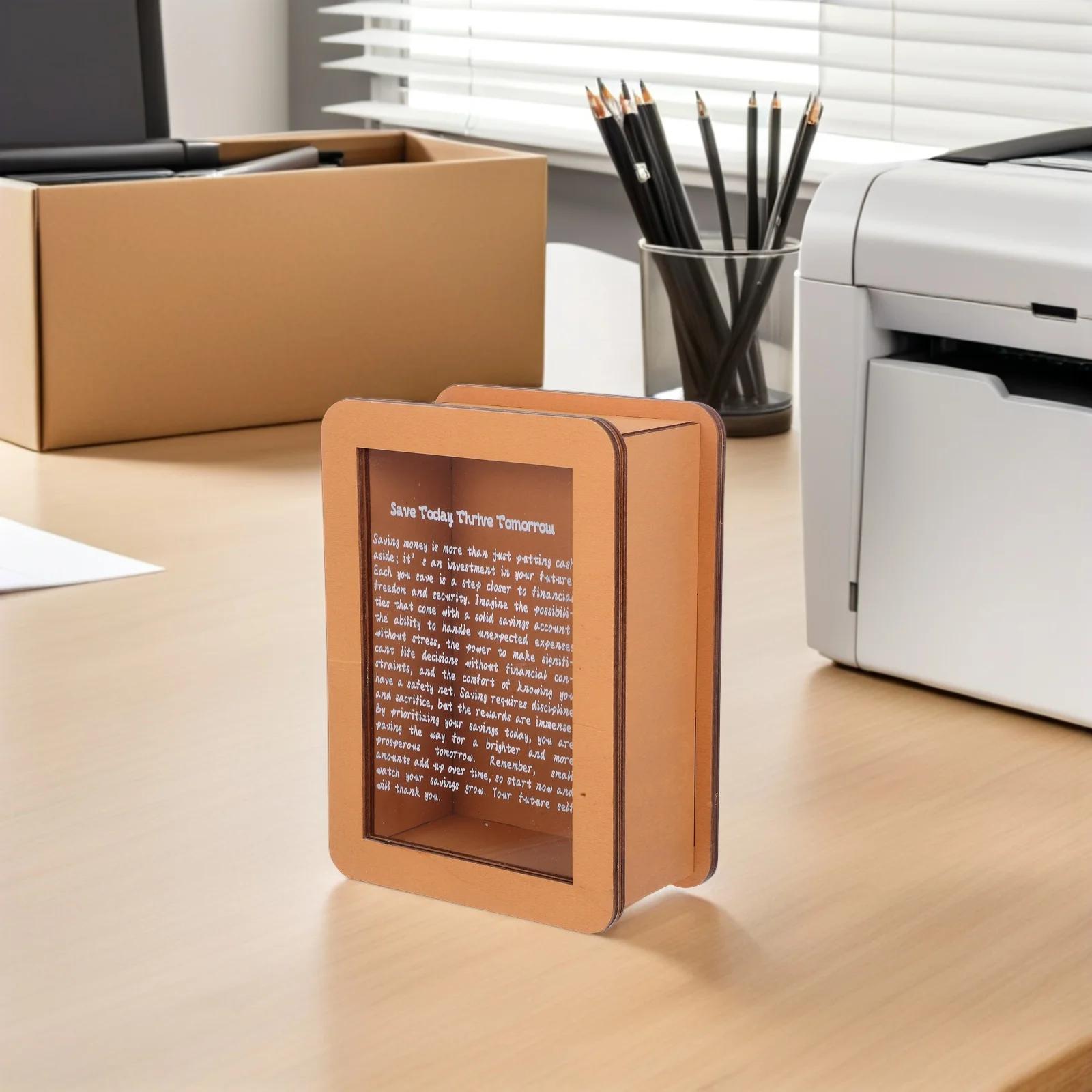 Clear Money Box Wooden Frame Motivational Savings Jar Functional Coin Bank for Home Office Desktop Decorative Saving Solution
