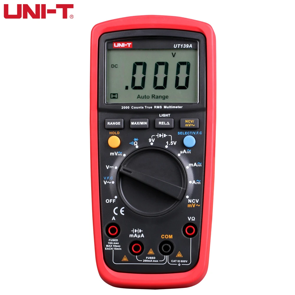 

UNI-T UT139A UT139B UT139C True RMS Digital Multimeter Auto Range AC DC Voltmeter Ammeter Ohmmeter Capacitance Tester NCV