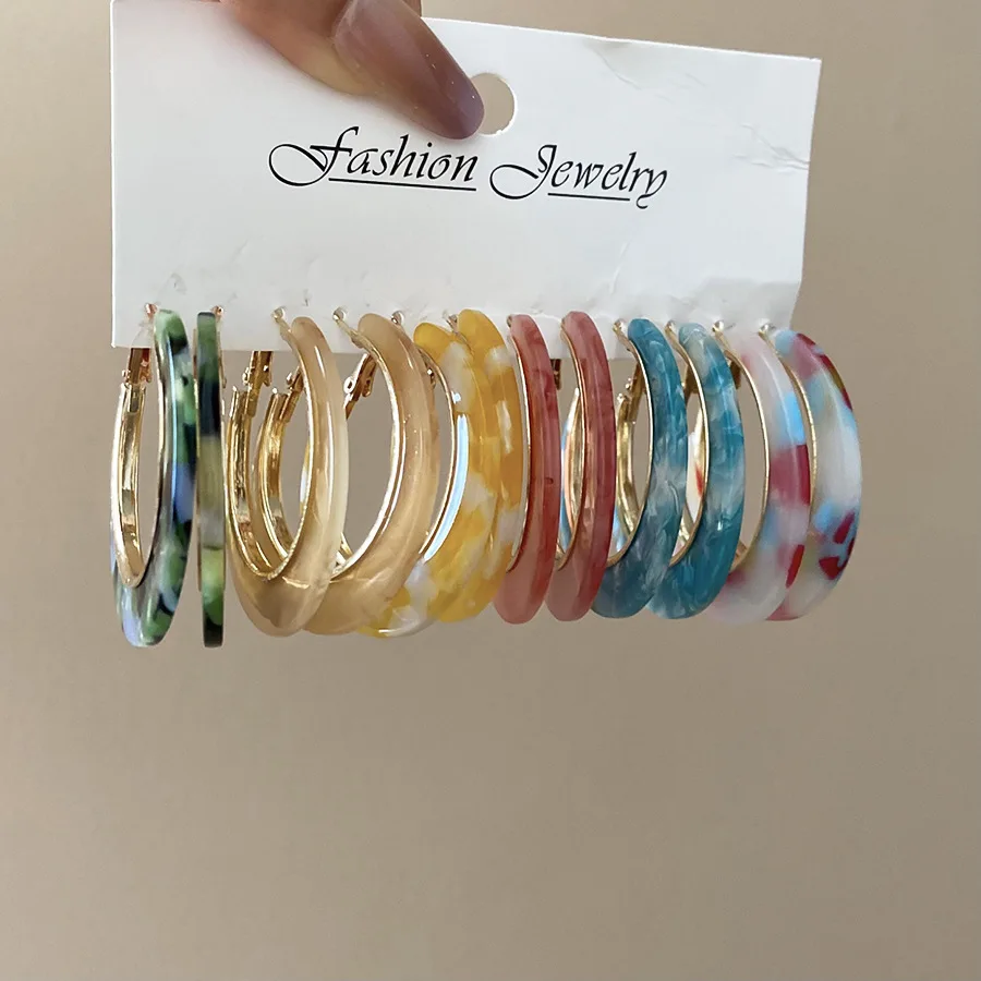 Fashion Big Circle Acrylic Earrings Set for Women Girls Geometric Colorful Resin Hoop Drop Earrings Set of Earrings Jewelry