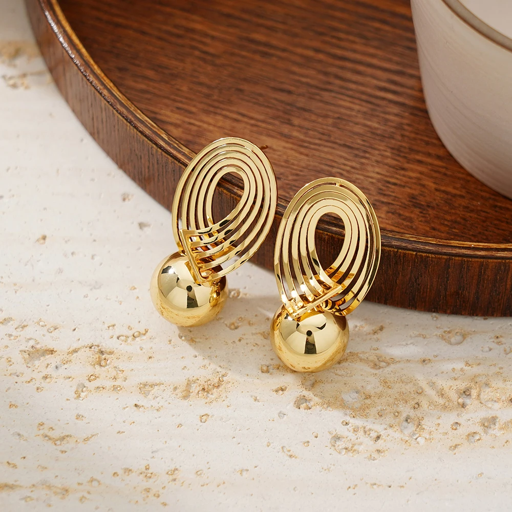 Fashionable Round Hollow Gold Jewelry Eardrop Brass Material 18k Pvd Gold-Plated Waterproof And Non-Fading Accessories Earrings