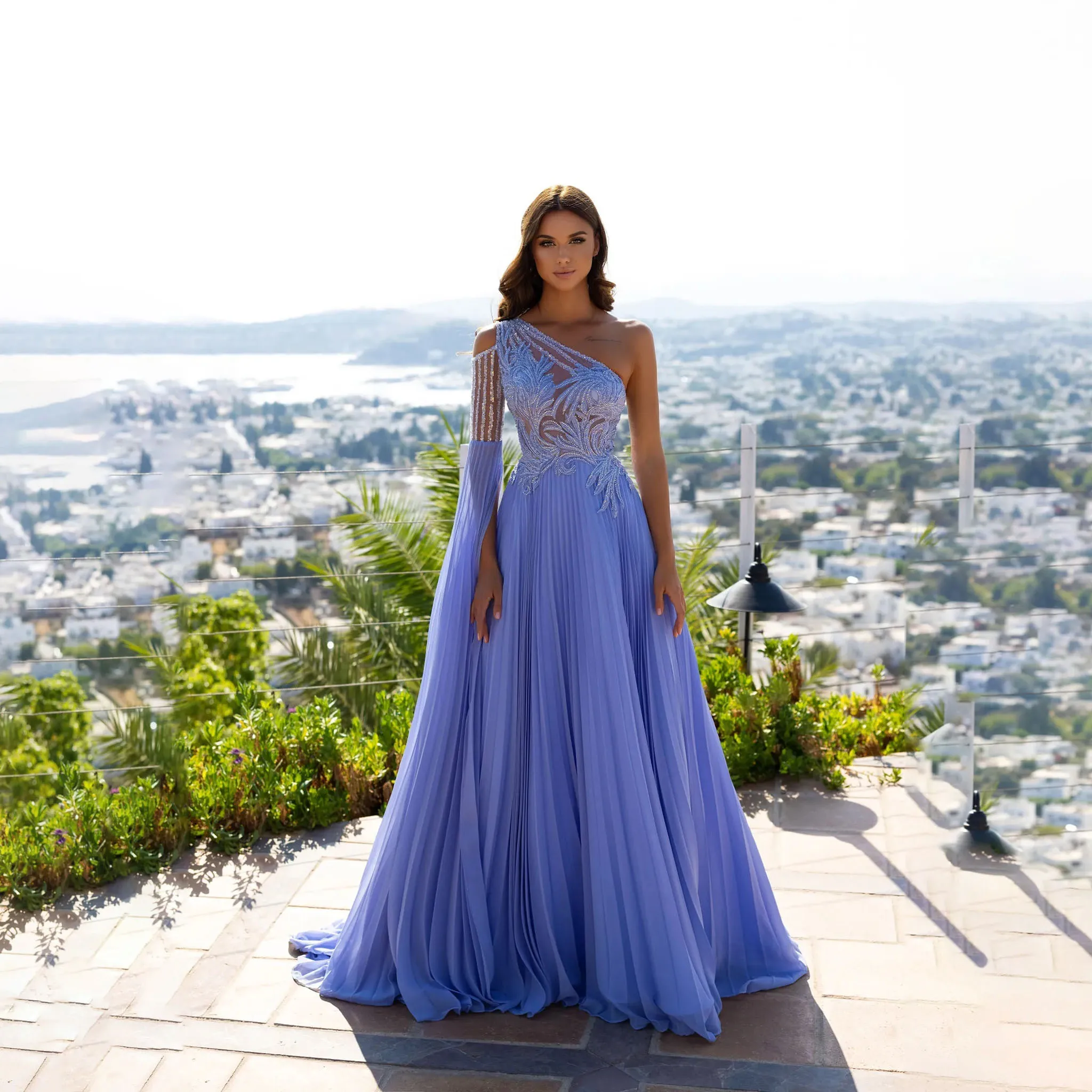 Lavender A Line Prom Dresses One Shoulder Long Beading Appliqued Women Formal Evening Party Pageant Gowns Plus Size