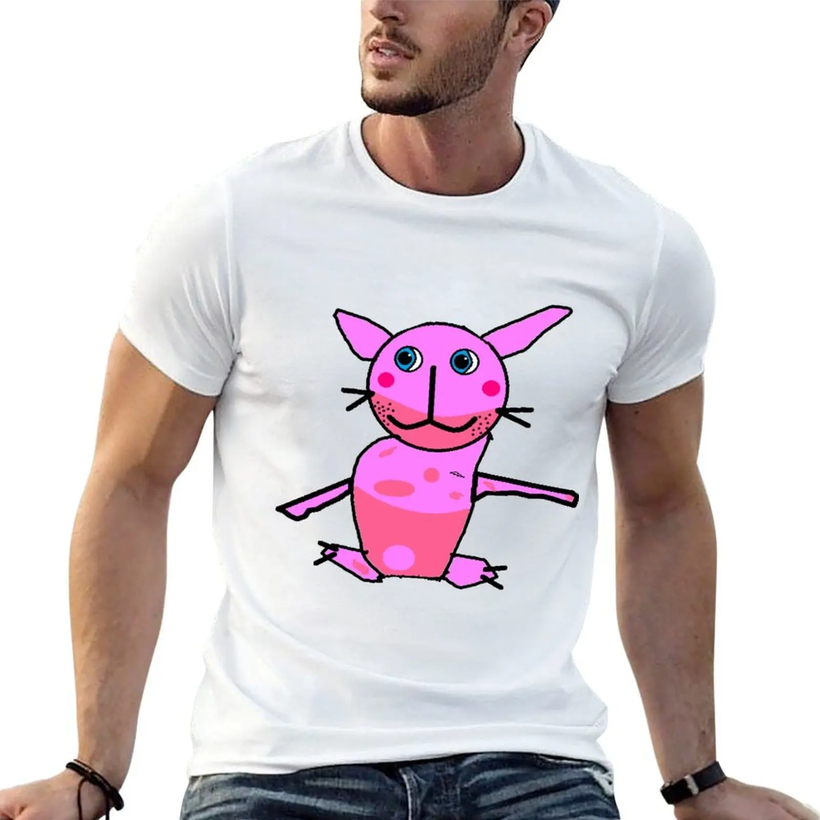 

pink rabbit cat T-Shirt anime t shirts oversize man t shirt cotton high quality T-Shirt