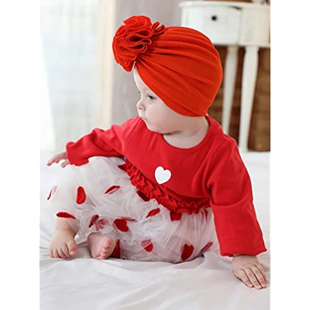 Cute Solid Big Flower Bow Beanie Turban Hats Caps Headwraps for Baby Girls Infants Toddlers Kids Children Hair Accessories Gifts