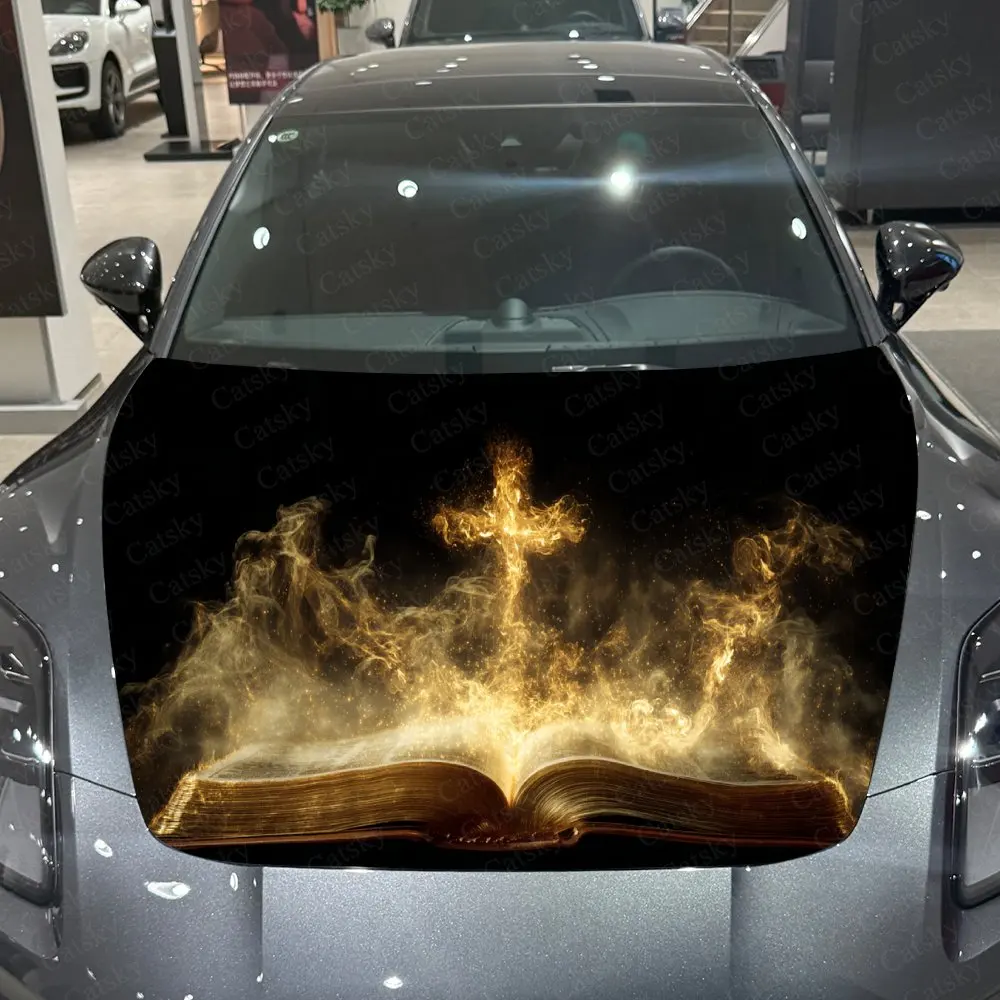 

Glowing Cross Bible Print car hood stickers, waterproof self-adhesive, scratch resistant, easy to stick, durable car PVC sticker