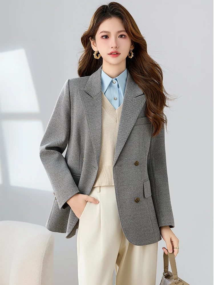 سترة شتوية نسائية صلبة باللون الرمادي والوردي والقهوة سترة عمل للسيدات