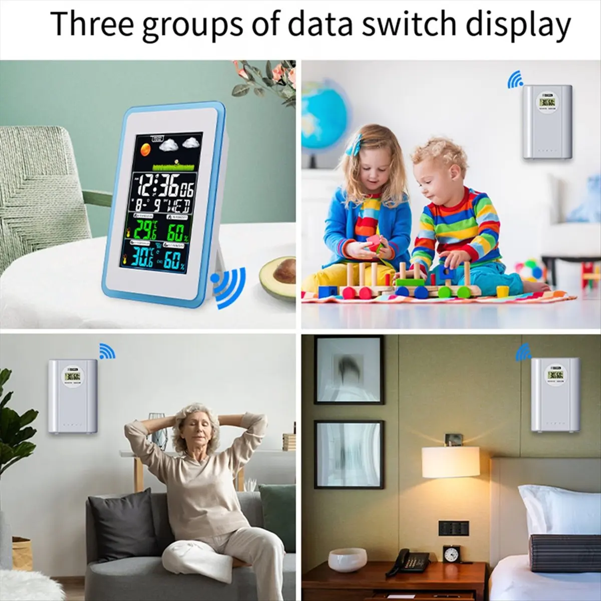 HowAA87 Wireless Transmission Color Screen Weather Forecast Clock Temperature and Humidity Meteorological Monitoring Alarm Clock