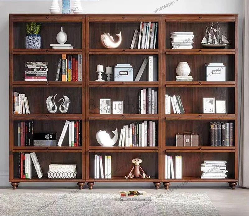 White camellia wood all-solid wood bookcase floor-to-ceiling glass clamshell dustproof storage display display cabinet