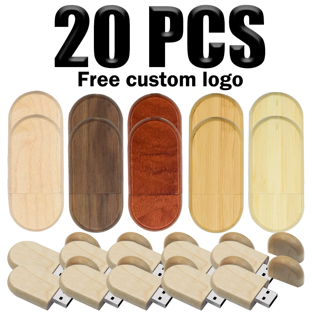 20PCS/LOT Walnut Wooden Flash Drives 128GB Pendrive 32GB 16GB Maple Memory Stick 8GB 4GB Creative gift U disk Free custom logo