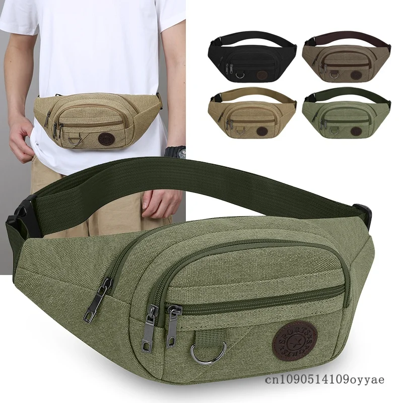 

Men's Canvas Crossbody Bag for Outdoor Work Mobile Phone Waist Bag Tactical Sports Cycling Solid Color Casual Style Chest Bag