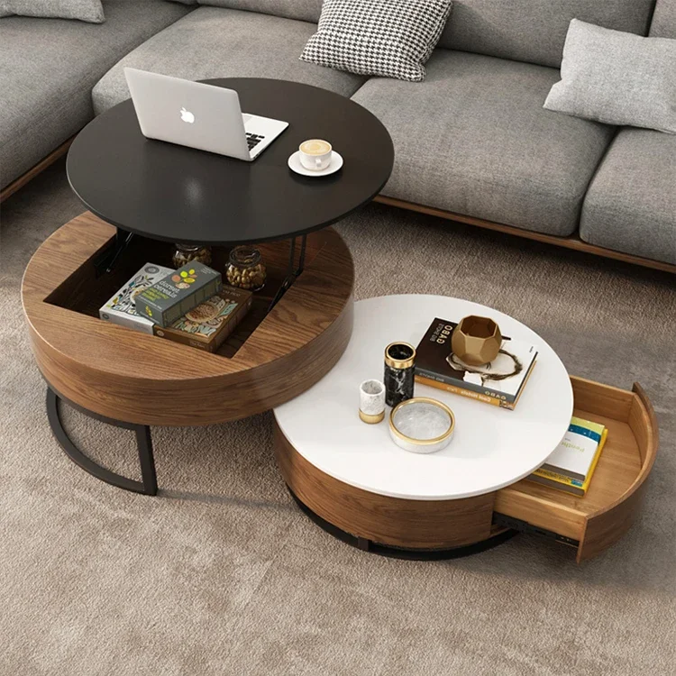 Pretty Design Multifunctional Furniture Combination Lift Top Luxury Modern Metal Coffee Table  Round