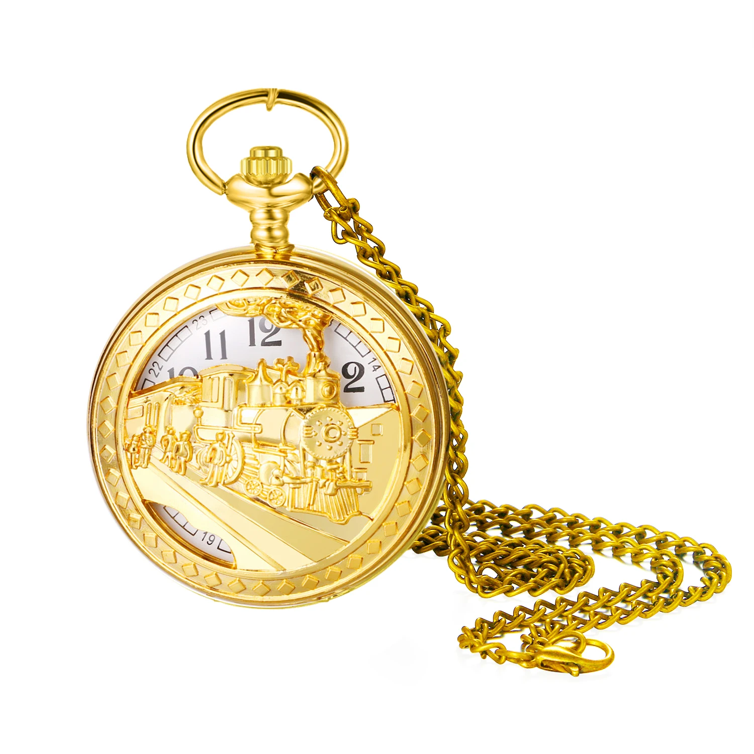 LANCARDO Quartz Hollow Train Decorated Pocket Watch Arabic Numeral Scale Necklace Sweater Chain Pocket Watch Home Casual