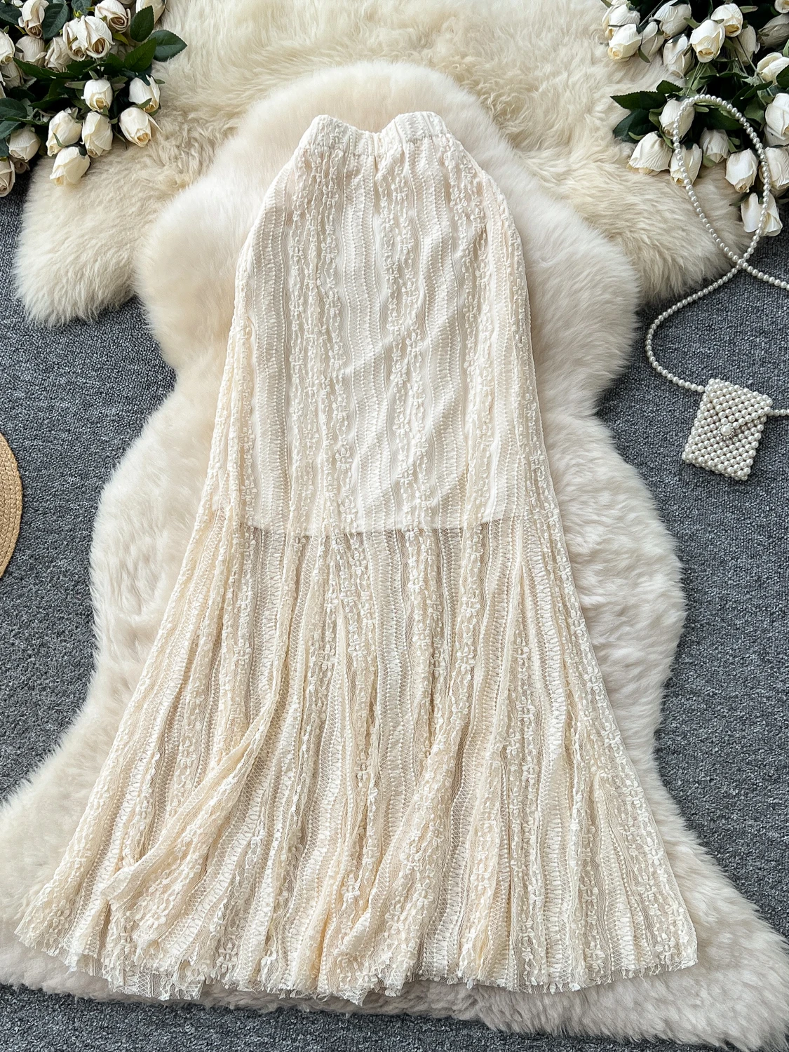 

Retro Sle High Waist Long Lace Skirt Women's Summer Elastic Waist Me Gown A-Line Skirt Korean Sle Commute